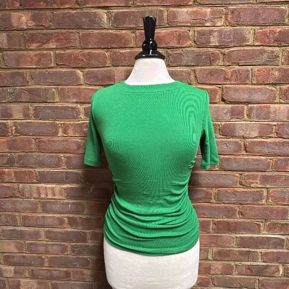 Loft Women’s Green Short Sleeve Side Ruched Top Size Small NEW